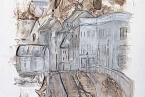 Abstraktes Bild in Grautönen und Brauntönen.